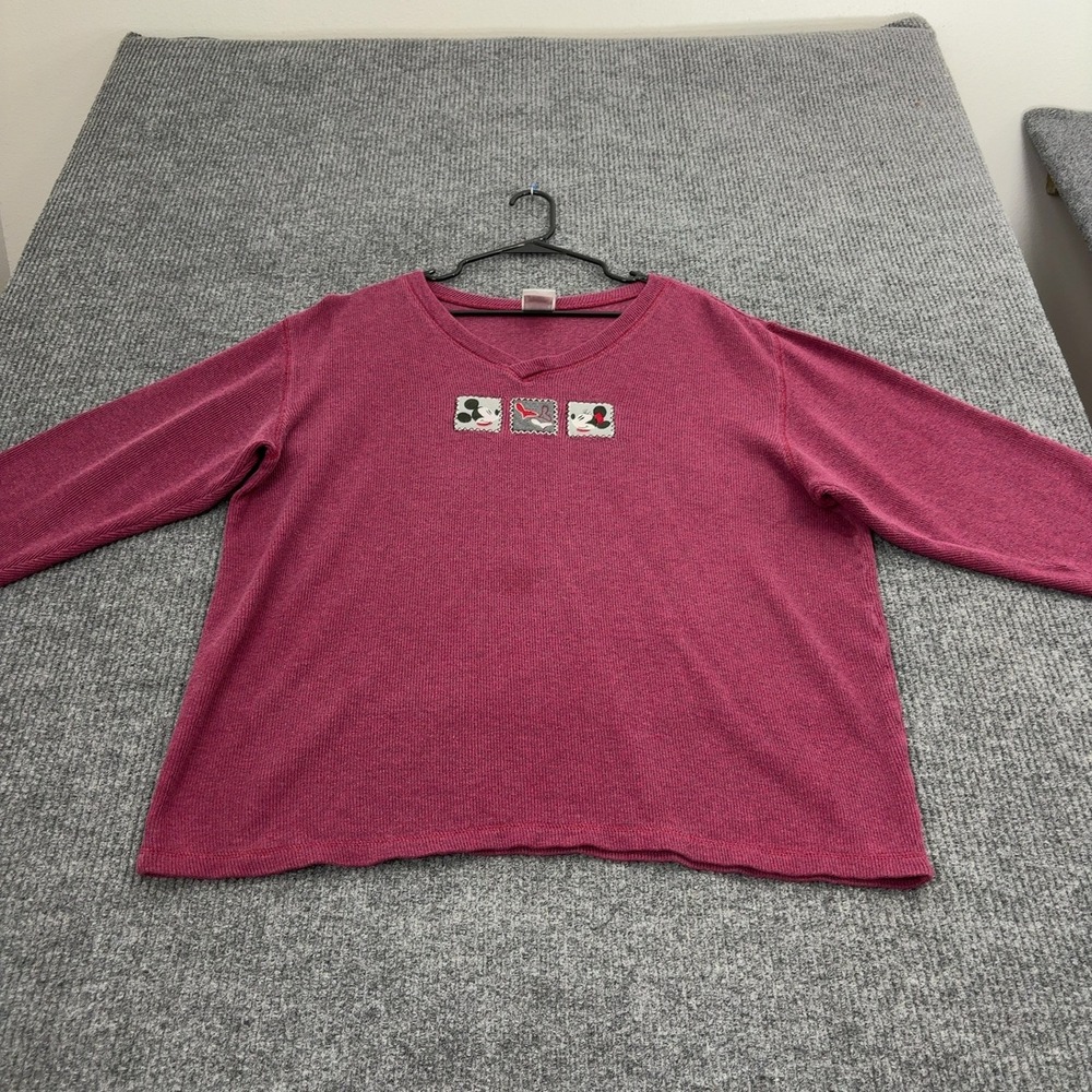 Vintage Disney Store Shirt Womens‎ XL Maroon Cotton Mickey Minnie V Neck Casual